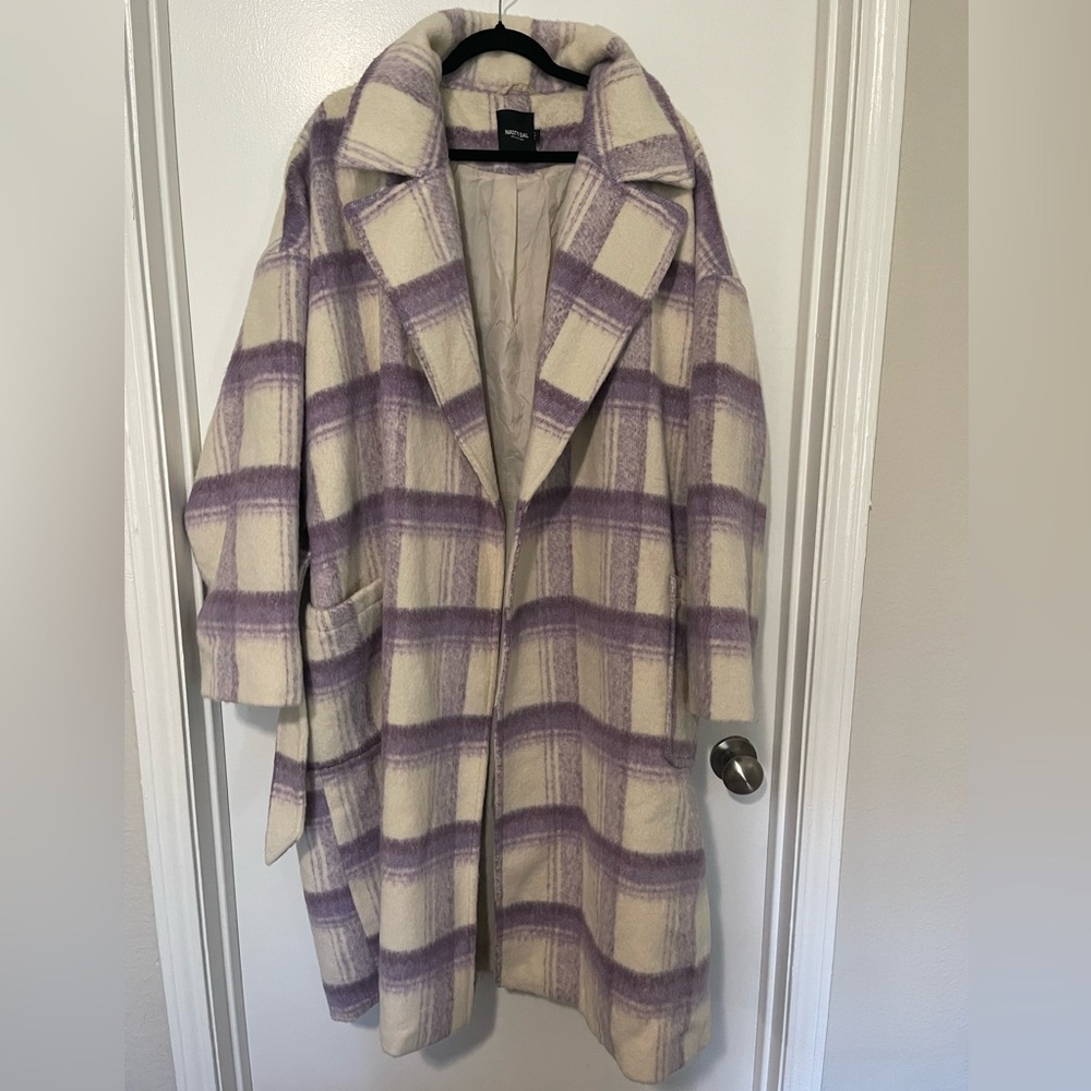 Nasty Gal Lavender and Cream Checkered Coat